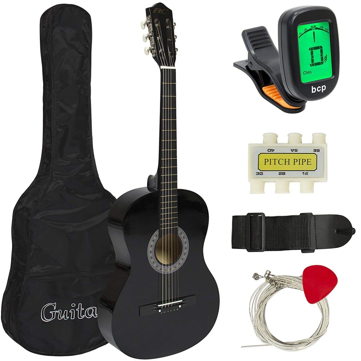 LAGRIMA 38/” Beginner Acoustic Guitar with Guitar Picks String LCD Tuner Pickguard Set and Guitar Bag Pink Basswood Guitar for/ Kids Adult