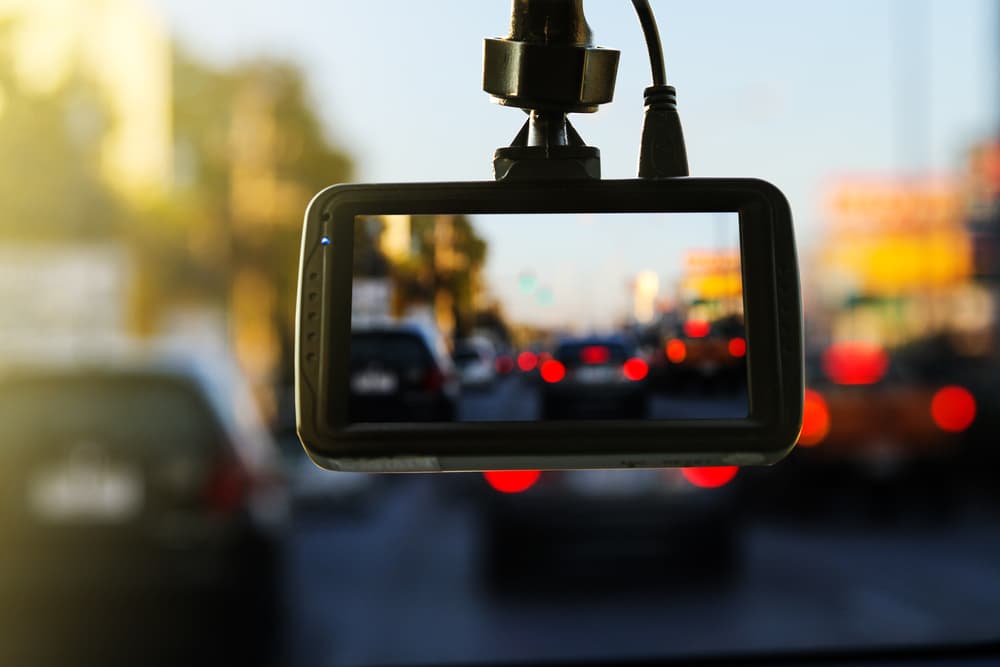 dash camera mounted in windshield