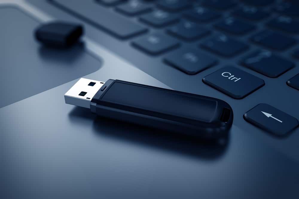 USB flash drive on keyboard